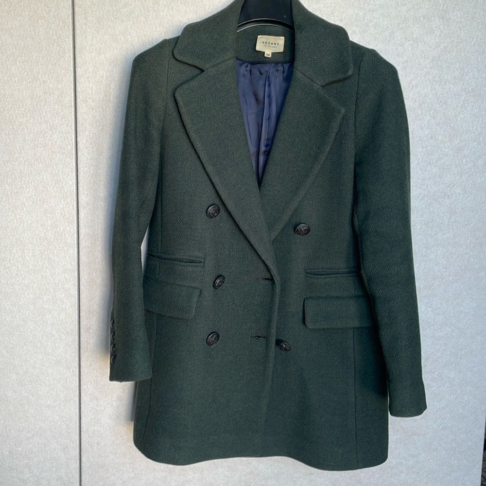 Sézane green wool jacket coat